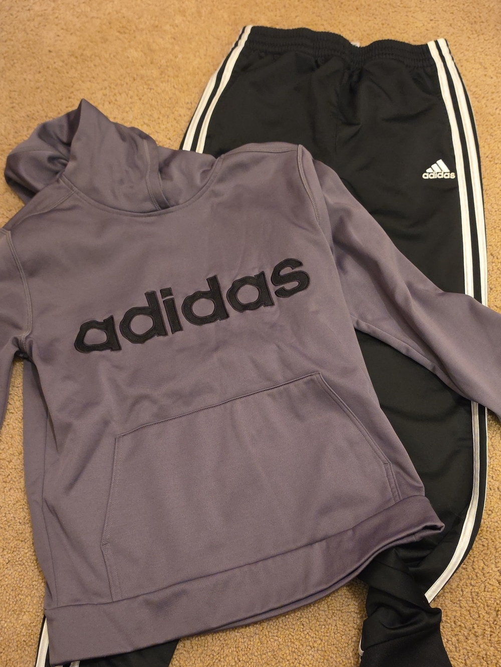 adidas Kids' Grey Logo Hoodie - Athletic Pullover & Black Pant